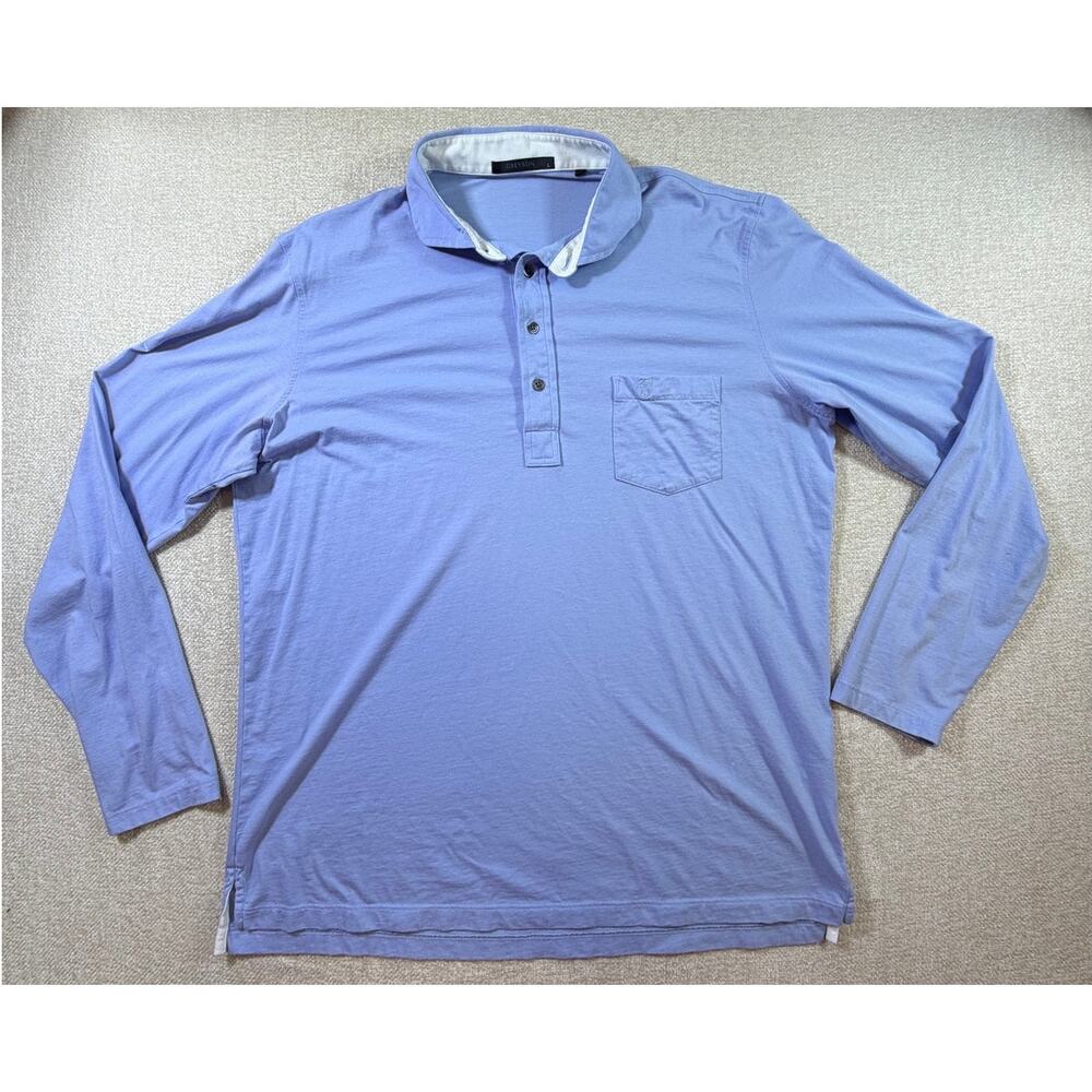 Greyson Men's Large Blue Long Sleeve 4 Button Performance Stretch Golf Polo Top